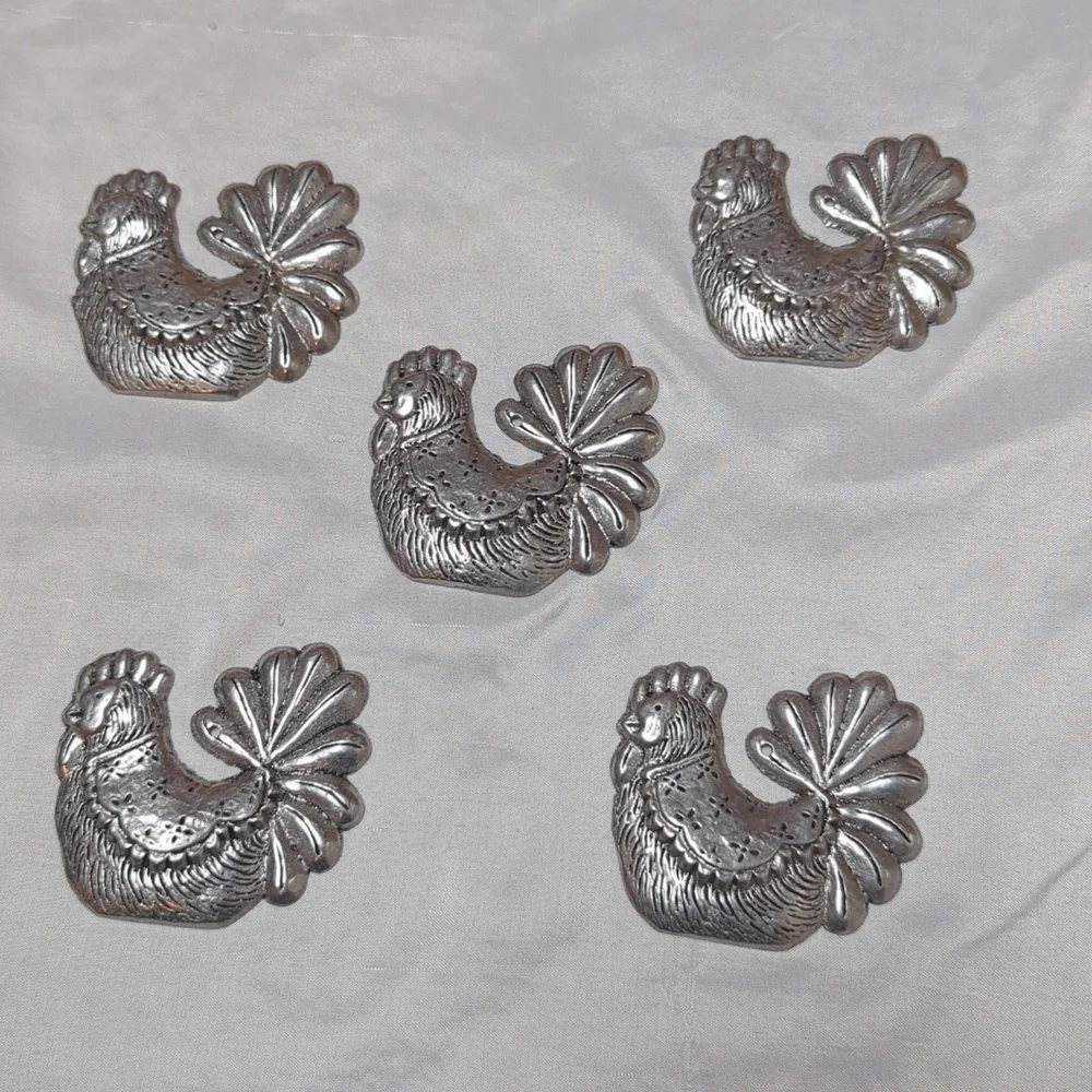 Vintage 1989 Carson Pewter Bird Ornaments Set of 12 Chickens, Ducks Cardinals